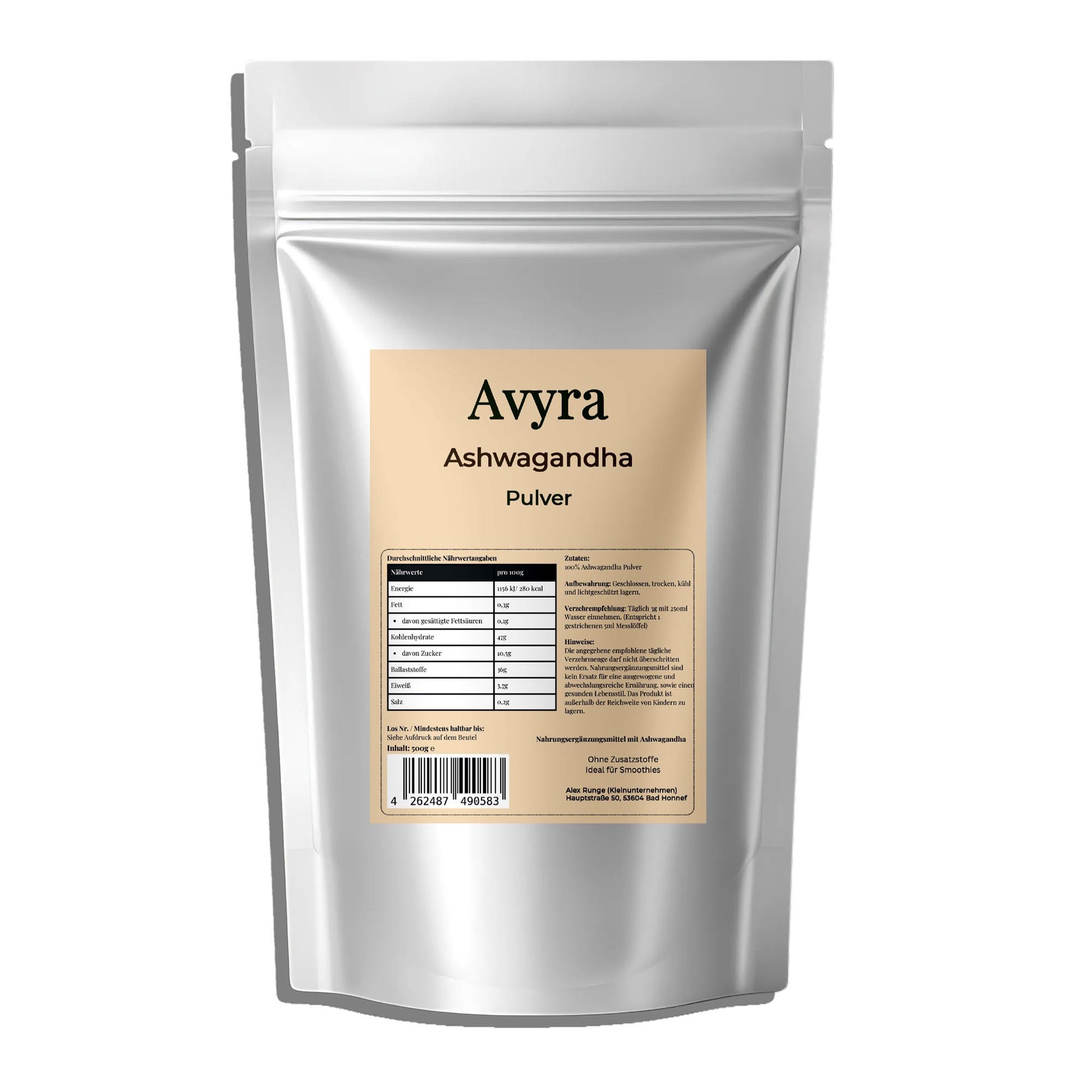 Ashwagandha Pulver - 500g Doypack - Avyra Deluca Shop